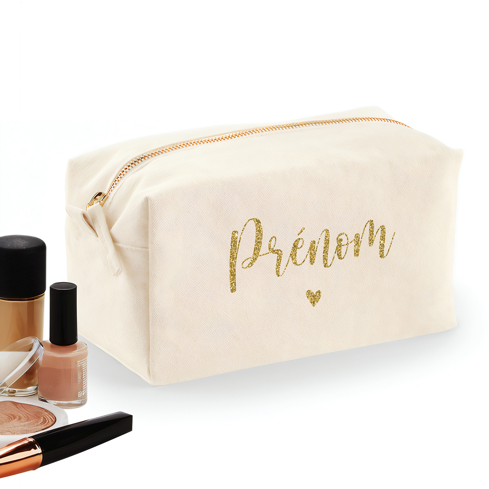 Trousse à Maquillage Personnalisée Avec Prénom - Réf 03, Toile Et Polyester, Neuf