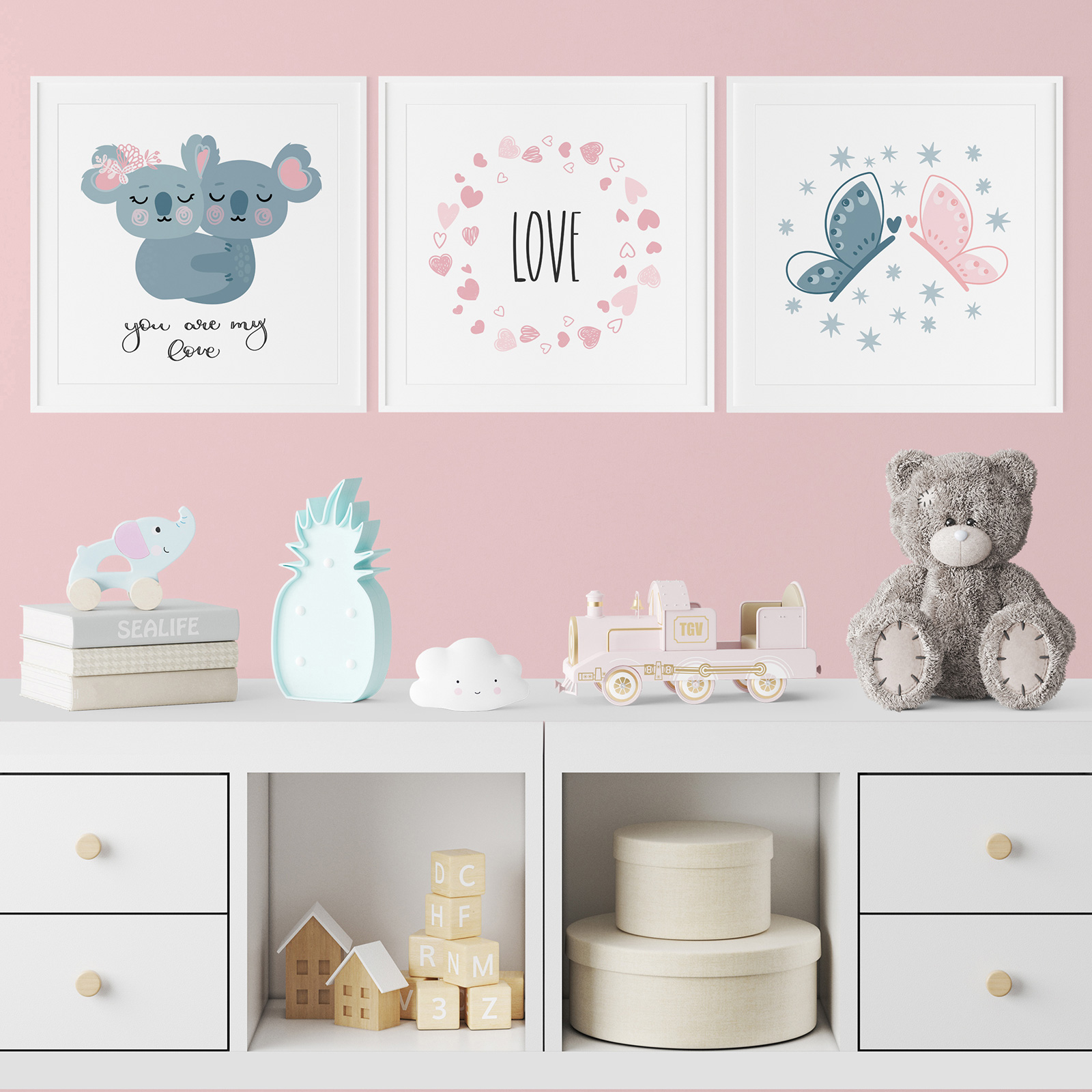 Lumalea Set van 3 posters, drieluik, boho, witte rand, 3