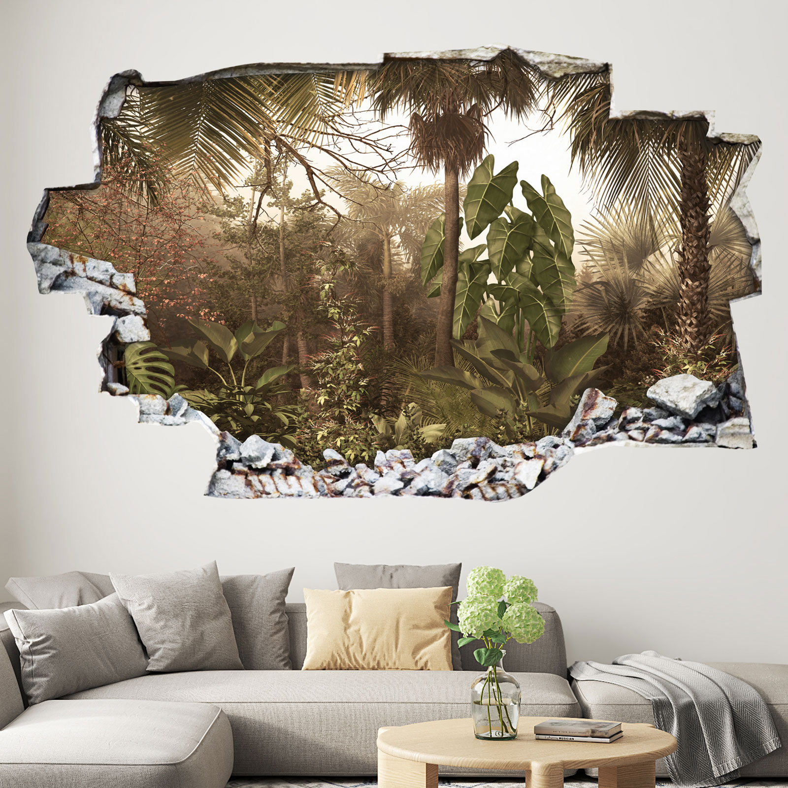 Sticker Trompe L'Oeil Cascade Pierres Grises 60x90cm - Adhésif Réaliste Lumalea