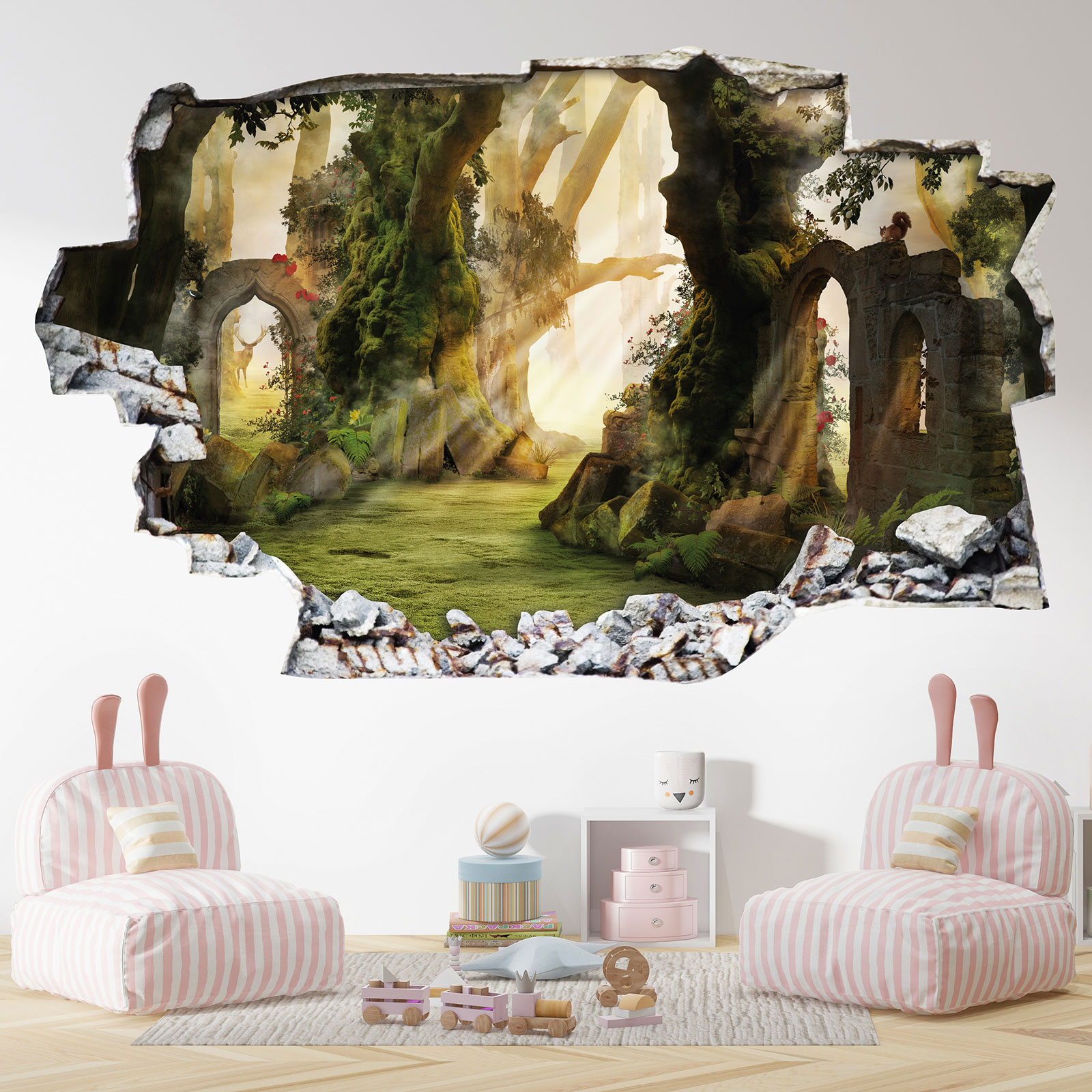 Stickers Trompe L'oeil Trou Dans Le Mur - Ciel Nuit 3617689914015 Pierres Grises Hauteur 30 X Largeur 45 Cm 92682689