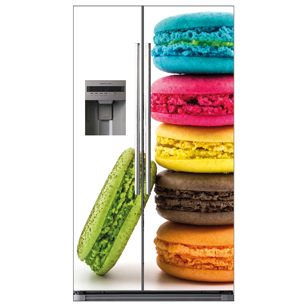 Sticker Autocollant Frigo Macarons 70x170cm - Fond Blanc - Décoration Cuisine Facile à Poser - 3