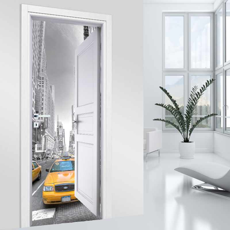 Sticker Porte Trompe l'oeil Effect Papier Peint 3D Noir et blanc New York City pour Porte intérieure Bureau Chambre à Coucher Salon Salle de Bain Pont L83 x H204cm Sticker Porte Trompe l'oeil Effect Papier Peint 3D Noir et blanc New York City pour Porte intérieure Bureau Chambre à Coucher Salon Salle de Bain Pont L83 x H204cm