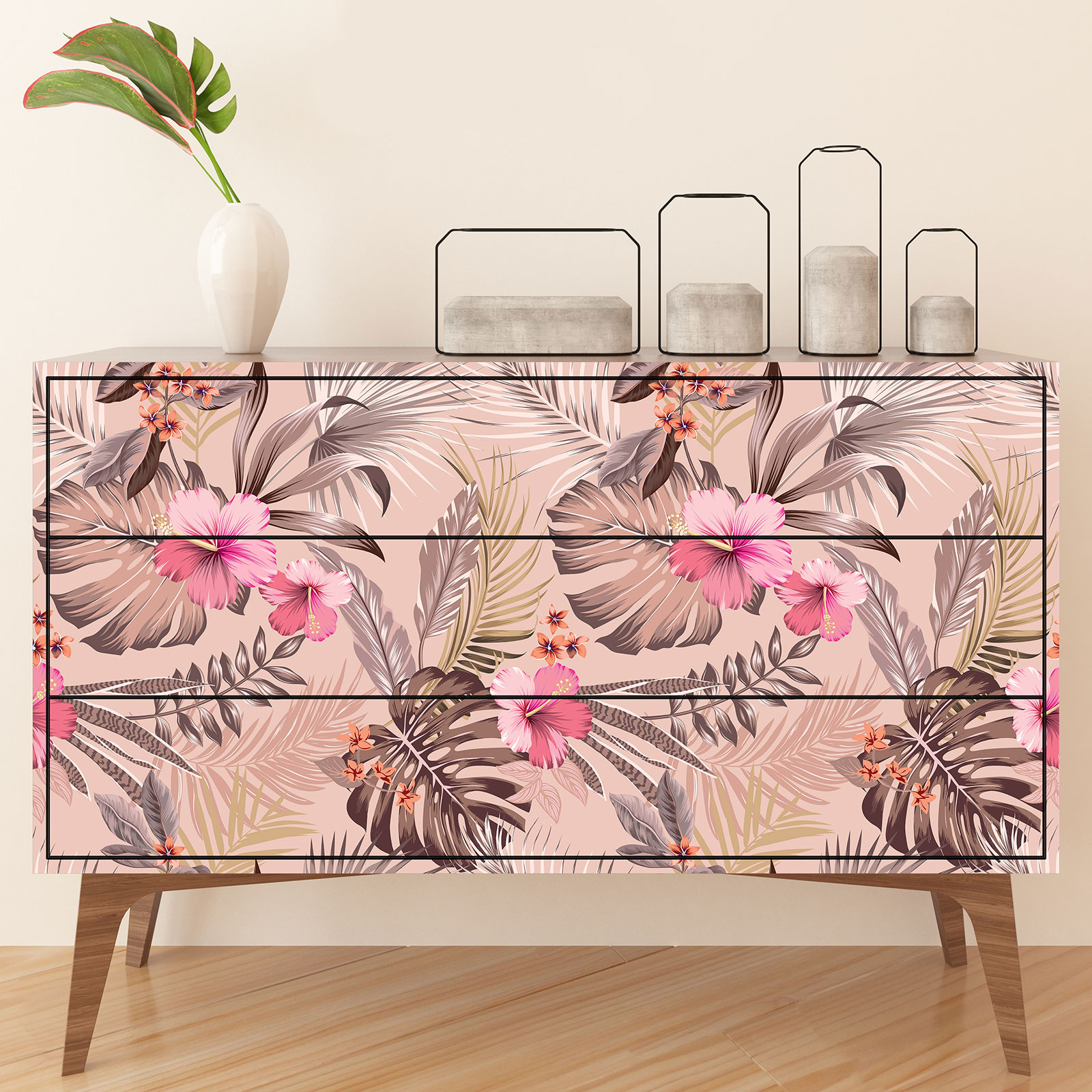 Stickers Transfert Fleurs Aquarelle 2 Pièces 43x30 Cm - Décoration Meubles, Bois, Verre, Style Gothique Rose