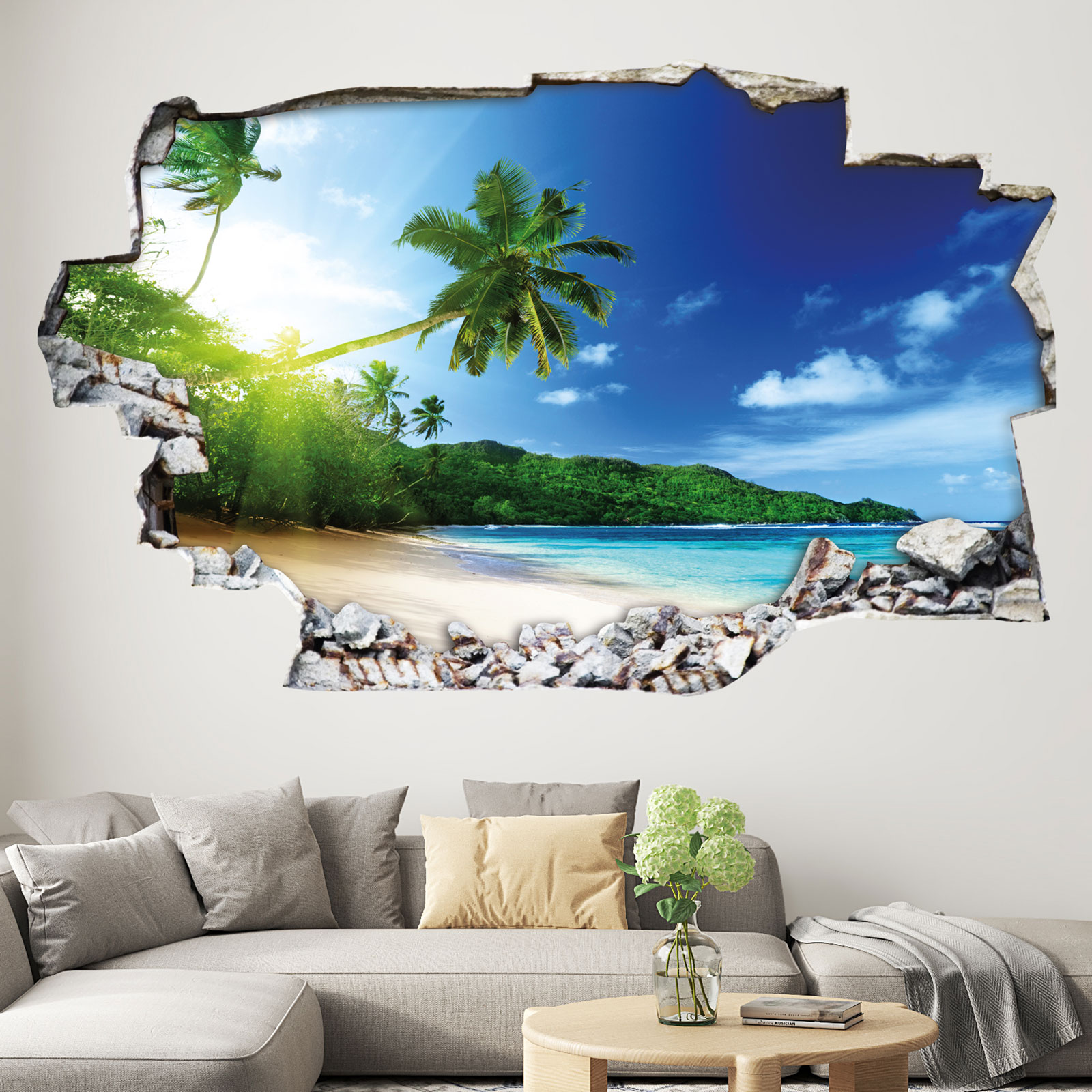 Stickers Trompe l'oeil trou dans le mur - Feuilles Tropicales - Des