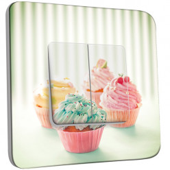 Interrupteur Décoré Double Va et Vient -  4 Cupcake 