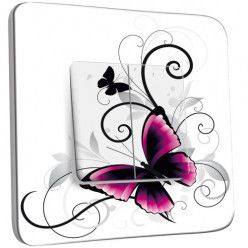 Interrupteur Décoré Double Va et Vient -  Papillon design white