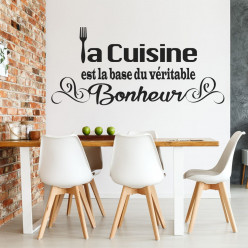 Stickers citation la cuisine est la base du véritable bonheur