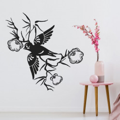 Stickers fleur oiseau asie