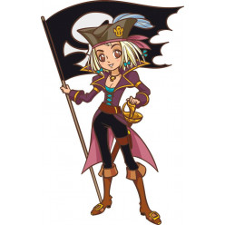 Stickers jeune fille pirate et drapeau