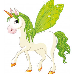 Stickers licorne ailes verte