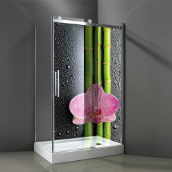 Stickers Paroi de douche semi translucide bambous orchidée