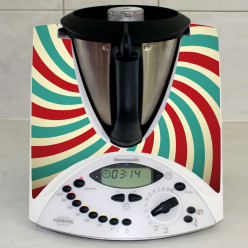 Stickers Thermomix TM 31 Rayé turquoise et rouge 