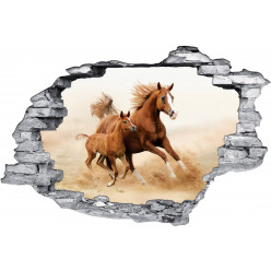 Stickers Trompe l'oeil 3D Chevaux 3