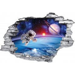 Stickers Trompe l'oeil 3D Cosmonaute