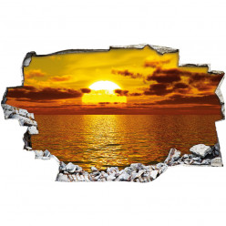 Stickers Trompe l'oeil 3D - couché de soleil mer