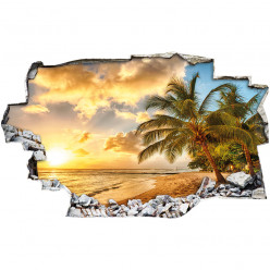 Stickers Trompe l'oeil 3D - couché de soleil mer 5