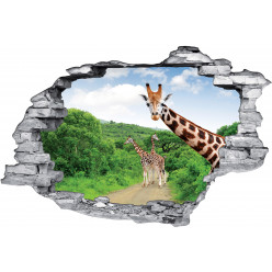Stickers Trompe l'oeil 3D Girafes 2