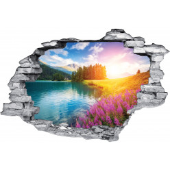Stickers Trompe l'oeil 3D Lac Montagnes