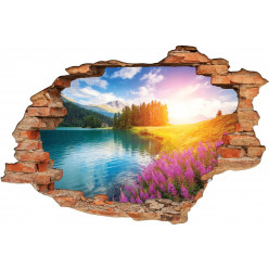 Stickers Trompe l'oeil 3D Lac Montagnes