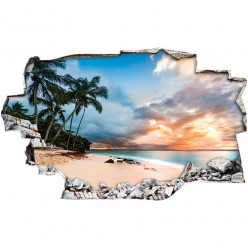 Stickers Trompe l'oeil 3D - Plage palmiers 2