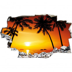 Stickers Trompe l'oeil 3D - Sunshine palmiers