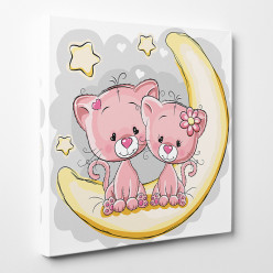 Tableau toile - Chatons Lune