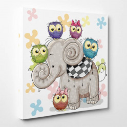 Tableau toile - Hiboux Eléphant