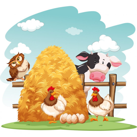 Stickers ferme vache, poules, hibou