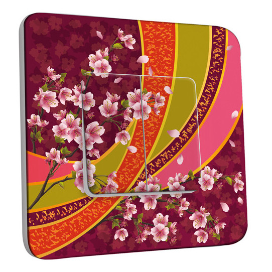 Interrupteur Décoré Double - Motif Oriental Fleurs de Cerisier