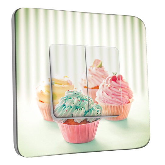 Interrupteur Décoré Double Va et Vient -  4 Cupcake 