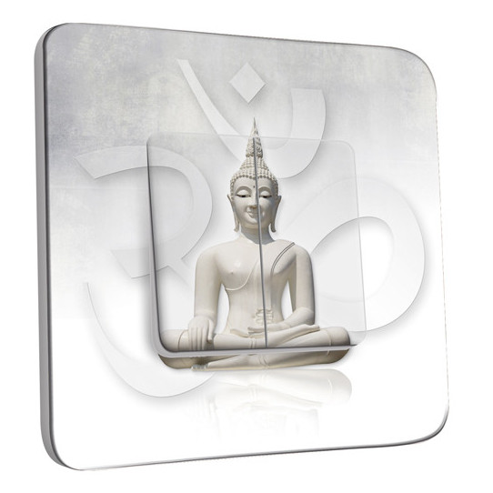 Interrupteur Décoré Double Va et Vient -  Bouddha Zen Blanc 