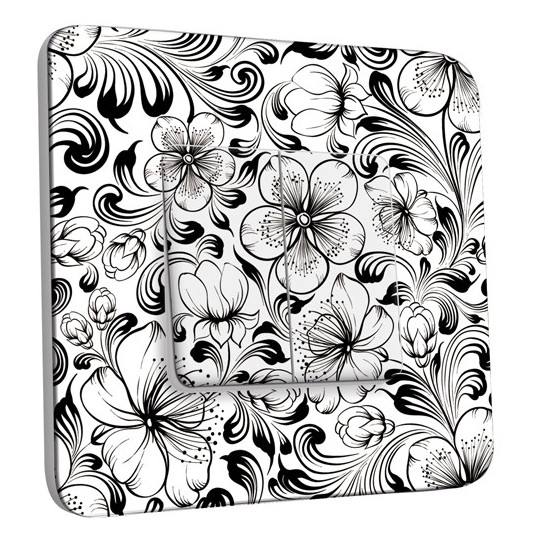 Interrupteur Décoré Double Va et Vient - Fleurs design Black&White 