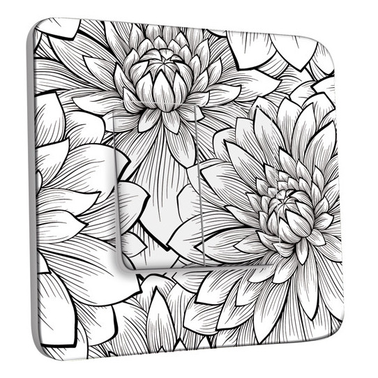 Interrupteur Décoré Double Va et Vient - Fleurs design Black&White 2