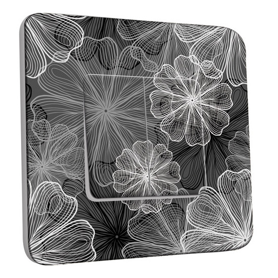 Interrupteur Décoré Double Va et Vient - Fleurs design Black&White 3 