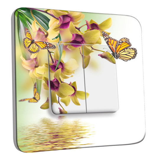 Interrupteur Décoré Double Va et Vient - Fleurs Papillons 10 