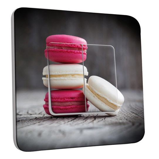 Interrupteur Décoré Double Va et Vient - Macarons Blancs/Fushia