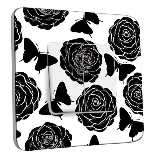 Interrupteur Décoré Double Va et Vient - Roses design Black&White