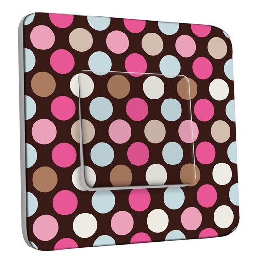 Interrupteur Décoré Simple - Pois Multicolores Fond Chocolat 