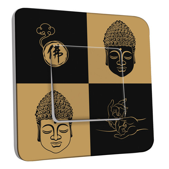 Interrupteur Décoré Simple Va et Vient - Bouddha Zen Black&Gold 