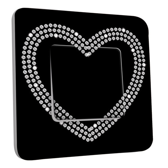 Interrupteur Décoré Simple Va et Vient - Coeur En Strass Fond Noire