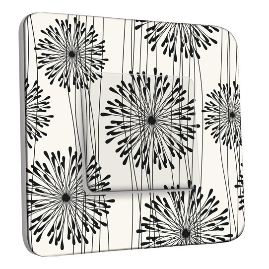 Interrupteur Décoré Simple Va et Vient - Fleurs design Black&White 1