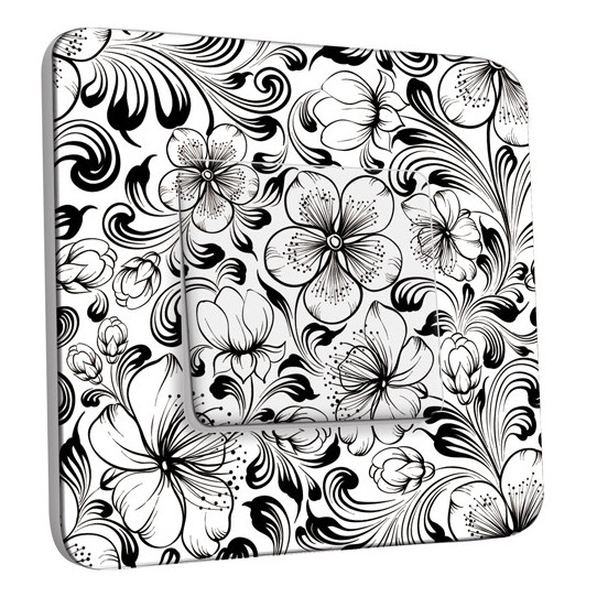 Interrupteur Décoré Simple Va et Vient - Fleurs design Black&White