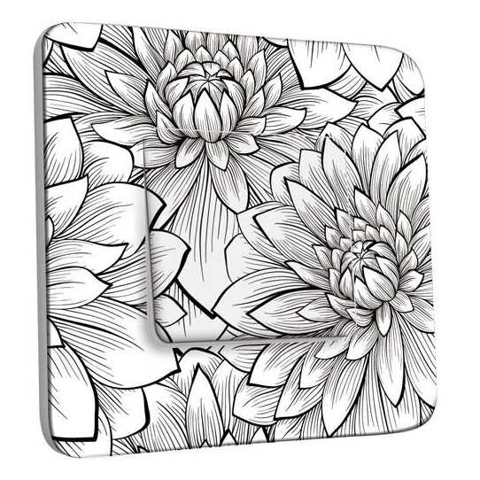 Interrupteur Décoré Simple Va et Vient - Fleurs design Black&White 2