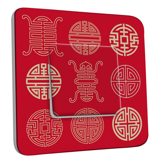 Interrupteur Décoré Simple Va et Vient - Motif Chinois Rouge