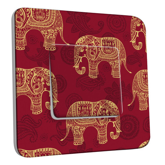 Interrupteur Décoré Simple Va et Vient - Motif Oriental Eléphants 1