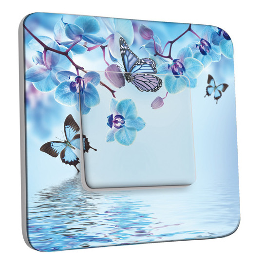 Interrupteur Décoré Simple Va et Vient - Orchidée Papillon Bleu