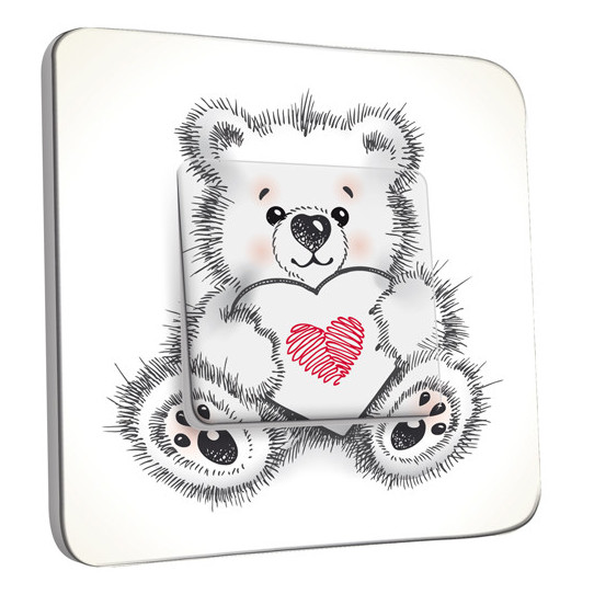 Interrupteur Décoré Simple Va et Vient - Ourson Coeur