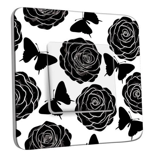 Interrupteur Décoré Simple Va et Vient - Roses design Black&White