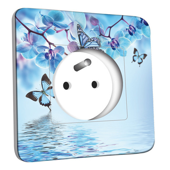 Prise décorée - Orchidée Papillon Bleu 