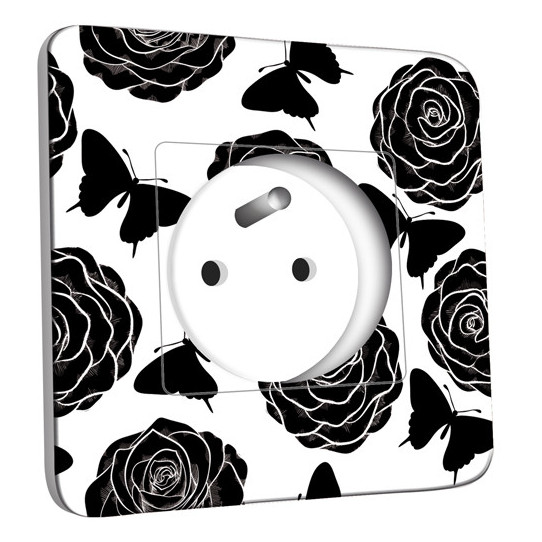 Prise décorée - Roses design Black&White